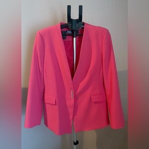 Zara Women's Vibrant Pink Snap Front Blazer XL